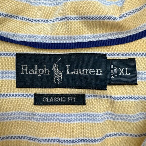Ralph Lauren Long Sleeve Striped Button Down Shirt Men's XL Yellow Classic Fit - Picture 12 of 14